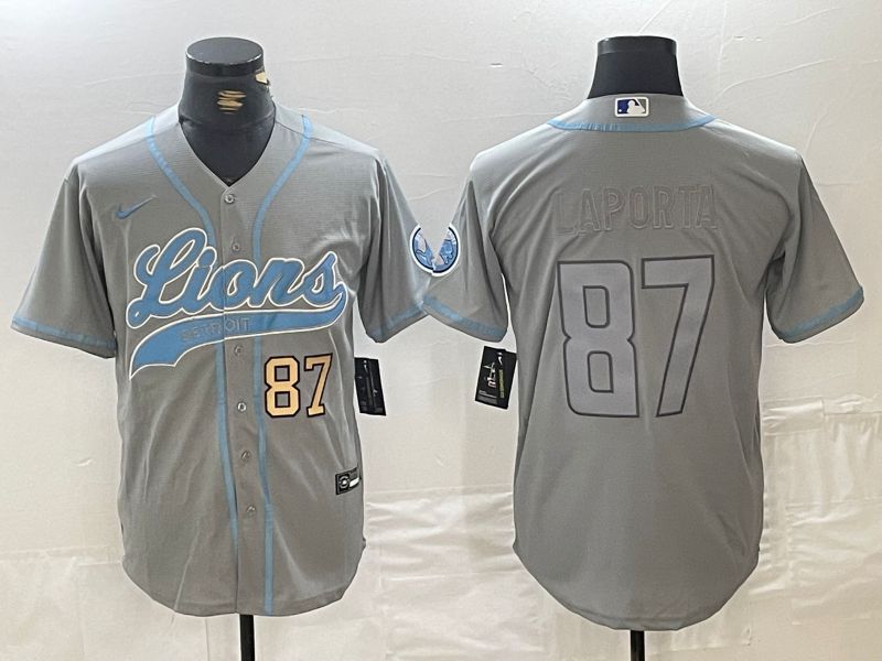 Men Detroit Lions #87 Laporta Grey Joint Name 2024 Nike Limited NFL Jersey style 2